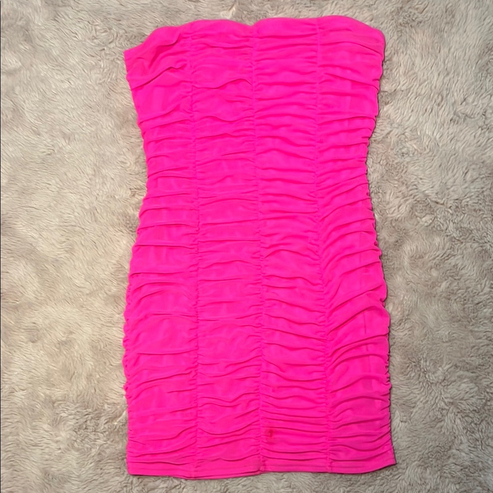 Fashion Nova Neon Pink Ruched Dress